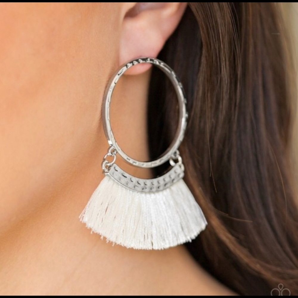 Paparazzi this is Sparta white fringe earrings